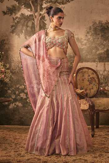 Vana Ethnics Dusty Rose Metallic Tissue Lehenga Set
