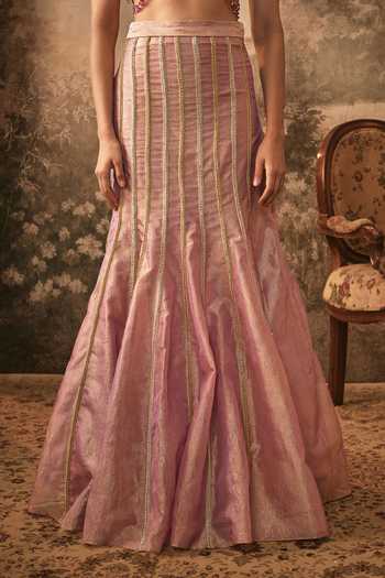 Vana Ethnics Pink Tissue Sweetheart Neck Dusty Rose Metallic Lehenga Set at Aza Fashions Vana Ethnics_Pink Tissue Sweetheart Neck Dusty Rose Metallic Lehenga Set _at_Aza_Fashions