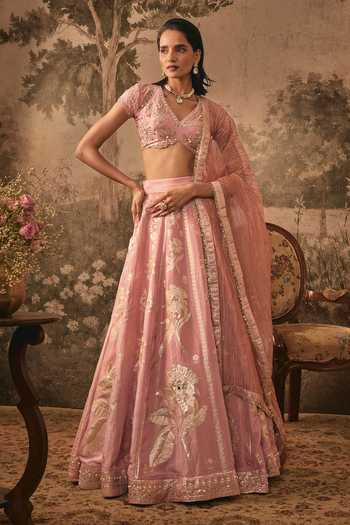 Vana Ethnics Blush Pink Banarasi Embroidered Lehenga Set