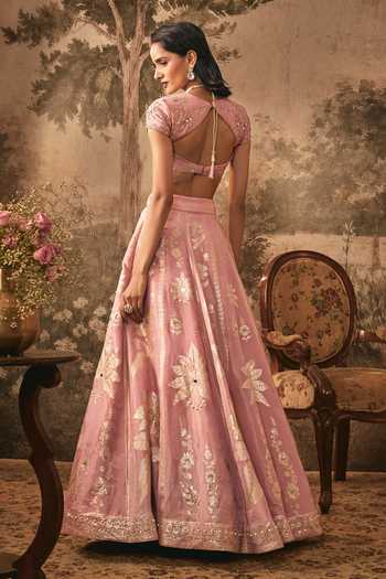 Vana Ethnics Blush Pink Banarasi Embroidered Lehenga Set