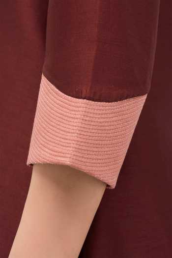 Ampm Red Organza, Chanderi, Satin V-neck Sama Kurta Pant Set at Aza Fashions Ampm_Red Organza, Chanderi, Satin V-neck Sama Kurta Pant Set _at_Aza_Fashions
