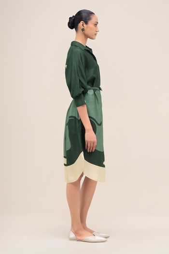 Ampm_Green Silk Collared Neck Lina Midi Dress _Online_at_Aza_Fashions
