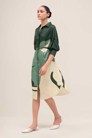 Buy_Ampm_Green Silk Collared Neck Lina Midi Dress _Online_at_Aza_Fashions