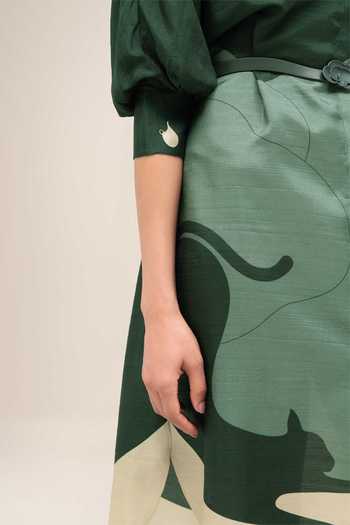 Ampm_Green Silk Collared Neck Lina Midi Dress _at_Aza_Fashions