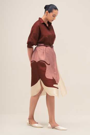 Buy Ampm Red Silk Collared Neck Lina Midi Dress Online at Aza Fashions Buy_Ampm_Red Silk Collared Neck Lina Midi Dress _Online_at_Aza_Fashions