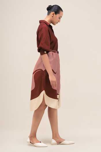 Shop Ampm Red Silk Collared Neck Lina Midi Dress Online at Aza Fashions Shop_Ampm_Red Silk Collared Neck Lina Midi Dress _Online_at_Aza_Fashions