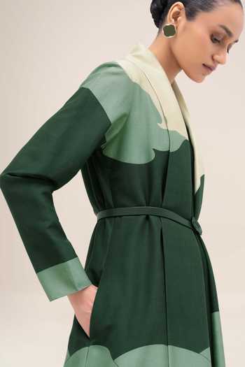 Shop_Ampm_Green Chanderi Shawl Neck Ghubar Abaya Set 