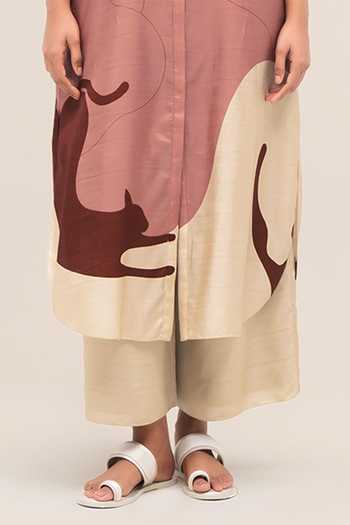 Buy_Ampm_Red Silk Collared , Button-down Yara Tunic Palazzo Set _Online_at_Aza_Fashions