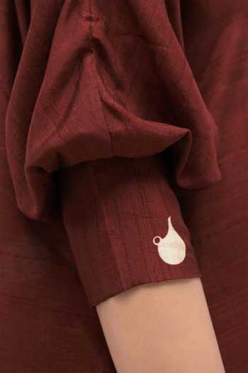 Shop_Ampm_Red Silk Collared , Button-down Yara Tunic Palazzo Set _Online_at_Aza_Fashions