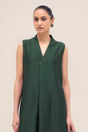 Shop Ampm Green Chanderi, Silk Organza Shawl Neck Rinat Jacket Palazzo Set Online at Aza Fashions Shop_Ampm_Green Chanderi, Silk Organza Shawl Neck Rinat Jacket Palazzo Set _Online_at_Aza_Fashions