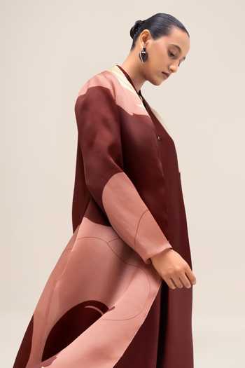 Buy Ampm Red , , Chanderi, Shawl Neck Rinat Jacket Palazzo Set Buy_Ampm_Red , , Chanderi, Shawl Neck Rinat Jacket Palazzo Set