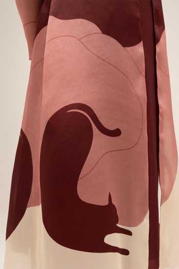 Shop Ampm Red , , Chanderi, Shawl Neck Rinat Jacket Palazzo Set Shop_Ampm_Red , , Chanderi, Shawl Neck Rinat Jacket Palazzo Set