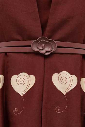 Ampm_Red Chanderi Mandarin Collar, Yes Inara Abaya Set _at_Aza_Fashions