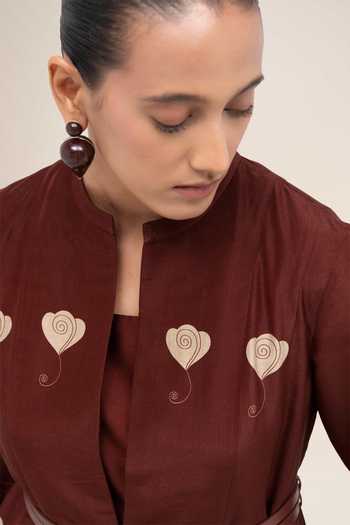 Buy_Ampm_Red Chanderi Mandarin Collar, Yes Inara Abaya Set 