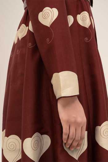 Shop_Ampm_Red Chanderi Mandarin Collar, Yes Inara Abaya Set 