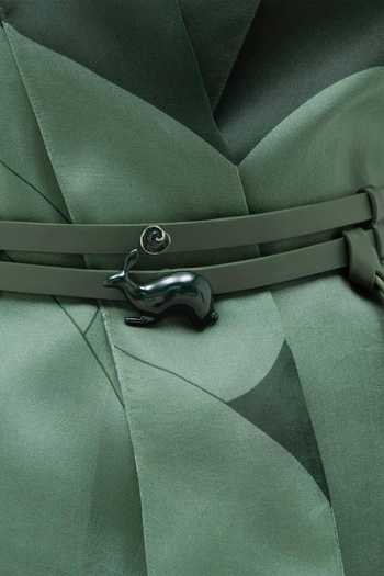 Shop_Ampm_Green Silk Organza Shawl Neck Zohra Printed Shirt 