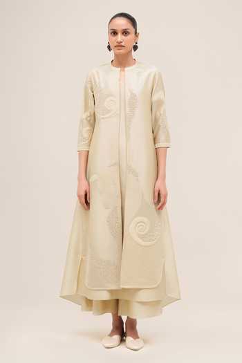 Buy_Ampm_Ivory Chanderi Mandarin Collar Rida Jacket Palazzo Set _Online_at_Aza_Fashions