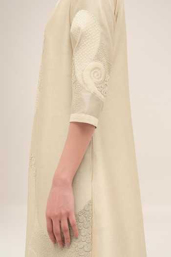 Ampm_Ivory Chanderi Mandarin Collar Rida Jacket Palazzo Set _at_Aza_Fashions