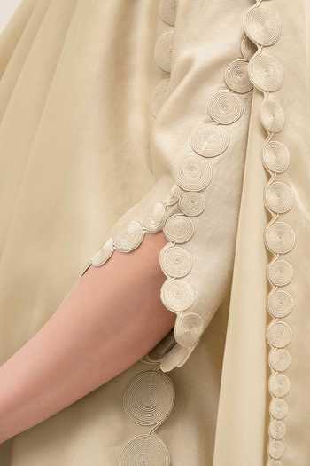 Ampm_Ivory Organza, Chanderi, Satin V-neck Naghma Kurta Palazzo Set _at_Aza_Fashions