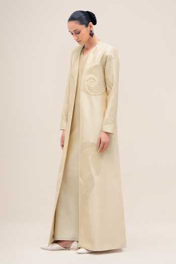 Shop_Ampm_Ivory Chanderi Open Neck Aayat Abaya And Inner Set _Online_at_Aza_Fashions