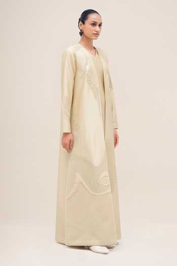 Ampm_Ivory Chanderi Open Neck Aayat Abaya And Inner Set _at_Aza_Fashions