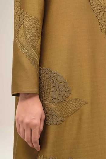 Buy_Ampm_Olive Green Chanderi V-neck Aayat Abaya And Inner Set 