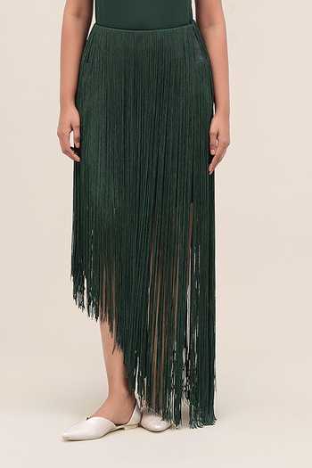 Shop_Ampm_Green Hania Fringe Skirt _Online_at_Aza_Fashions