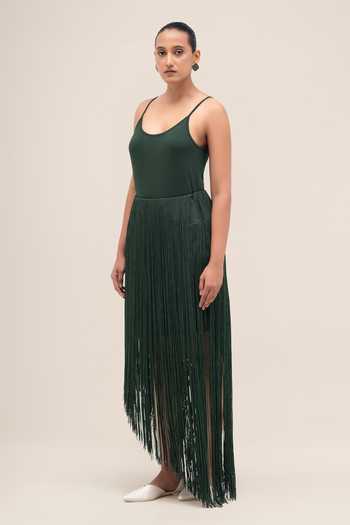 Ampm_Green Hania Fringe Skirt _at_Aza_Fashions
