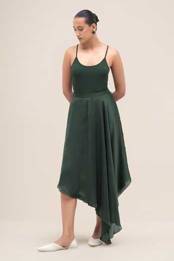 Ampm_Green Organza, Satin Rysa Skirt _Online_at_Aza_Fashions