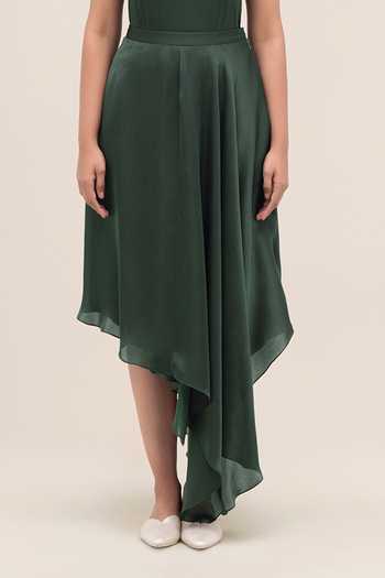 Buy_Ampm_Green Organza, Satin Rysa Skirt _Online_at_Aza_Fashions