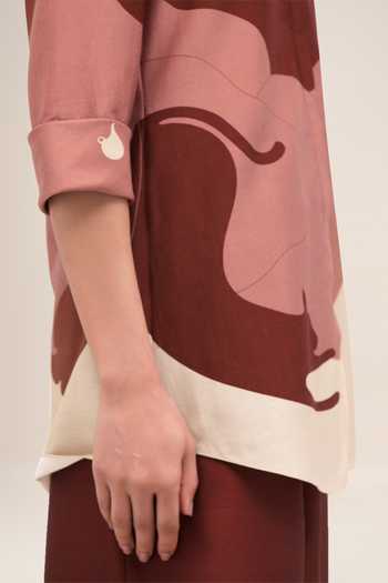 Ampm_Red Chanderi Collared Neck Rania Shirt Palazzo Set _at_Aza_Fashions