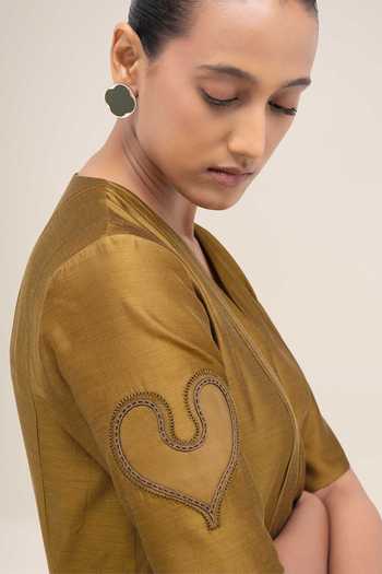 Shop_Ampm_Olive Green Chanderi V-neck Alizeh Dress 