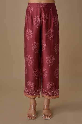 Buy Sheeshakari Burgundy Silk V-neck, Yes Hand Embroidered Kurta Pant Set Online at Aza Fashions Buy_Sheeshakari_Burgundy Silk V-neck, Yes Hand Embroidered Kurta Pant Set _Online_at_Aza_Fashions