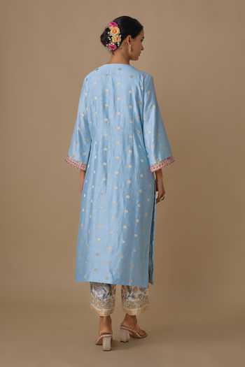 Sheeshakari Floral Embroidered Silk Kurta Set 