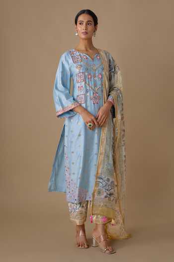 Sheeshakari Floral Embroidered Silk Kurta Set 