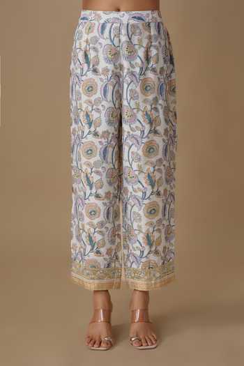 Shop Sheeshakari Blue Silk Split V-neck, Yes Floral Embroidered Kurta Set Online at Aza Fashions Shop_Sheeshakari_Blue Silk Split V-neck, Yes Floral Embroidered Kurta Set _Online_at_Aza_Fashions