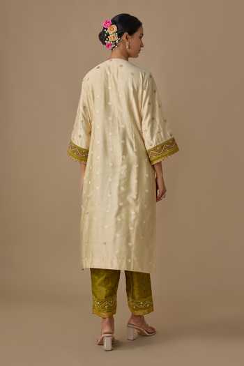 Sheeshakari Hand Embroidered Silk Kurta Set 