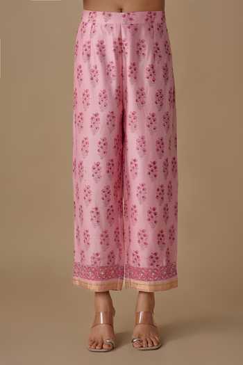 Buy_Sheeshakari_Pink Silk V-neck Bead Embroidered Kurta Set _Online_at_Aza_Fashions