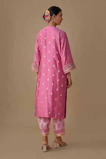 Sheeshakari Aari Embroidered Silk Kurta Set 