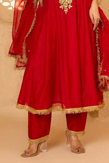 Saina Kapoor Red Cotton, Organza, Chanderi, Viscose Gota Patti Embellished Anarkali Set Online at Aza Fashions Saina Kapoor_Red Cotton, Organza, Chanderi, Viscose Gota Patti Embellished Anarkali Set _Online_at_Aza_Fashions