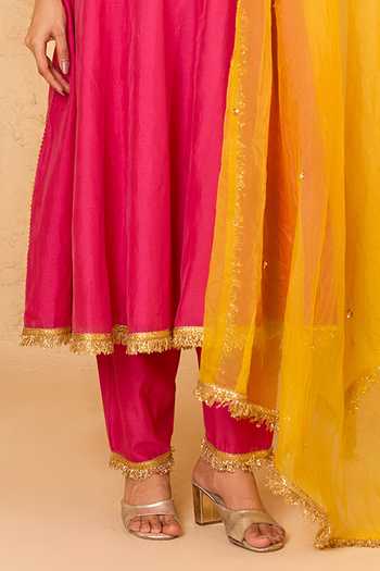 Saina Kapoor Fuchsia Cotton, Organza, Chanderi, Viscose Keyhole Gota Patti Work Anarkali Set Online at Aza Fashions Saina Kapoor_Fuchsia Cotton, Organza, Chanderi, Viscose Keyhole Gota Patti Work Anarkali Set _Online_at_Aza_Fashions