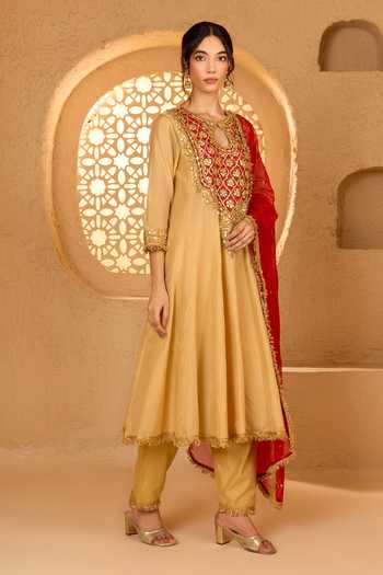 Buy saina kapoor Beige Cotton, Organza, Chanderi, Viscose Keyhole Moti Embroidered Anarkali Set Online at Aza Fashions Buy_saina kapoor_Beige Cotton, Organza, Chanderi, Viscose Keyhole Moti Embroidered Anarkali Set _Online_at_Aza_Fashions