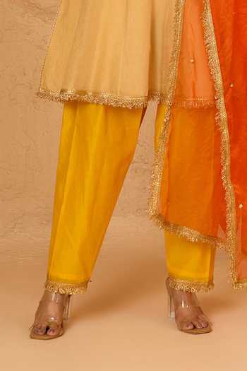 saina kapoor Beige Cotton, Organza, Chanderi, Viscose Embroidered Short Anarkali Salwar Set Online at Aza Fashions saina kapoor_Beige Cotton, Organza, Chanderi, Viscose Embroidered Short Anarkali Salwar Set _Online_at_Aza_Fashions