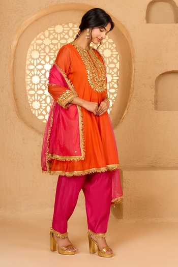 Buy saina kapoor Orange Cotton, Organza, Chanderi, Viscose Round Embroidered Anarkali Salwar Set Online at Aza Fashions Buy_saina kapoor_Orange Cotton, Organza, Chanderi, Viscose Round Embroidered Anarkali Salwar Set _Online_at_Aza_Fashions