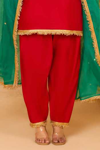 Buy saina kapoor Red Cotton, Organza, Chanderi, Viscose Round Placement Embroidered Kurta Set Online at Aza Fashions Buy_saina kapoor_Red Cotton, Organza, Chanderi, Viscose Round Placement Embroidered Kurta Set _Online_at_Aza_Fashions