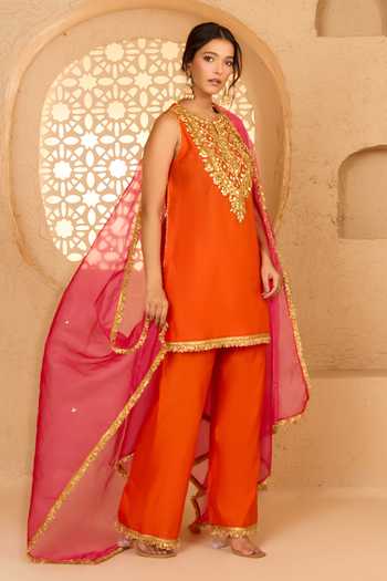 Buy saina kapoor Orange Cotton, Organza, Chanderi, Viscose Gota Patti Embroidered Kurta Set Online at Aza Fashions Buy_saina kapoor_Orange Cotton, Organza, Chanderi, Viscose Gota Patti Embroidered Kurta Set _Online_at_Aza_Fashions