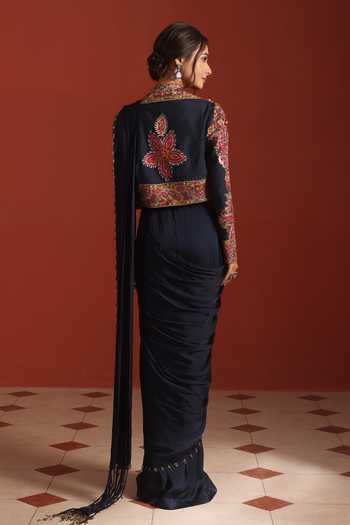 Rishi And Soujit Embroidered Pre-Draped Saree Set With Jacket 
