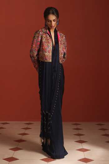 Rishi And Soujit Embroidered Pre-Draped Saree Set With Jacket 