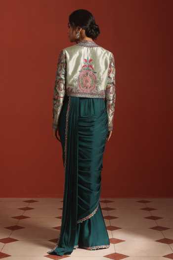 Rishi And Soujit Embroidered Pre-Draped Saree Set With Jacket 