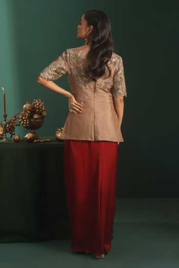 Rishi And Soujit Embroidered Jacket & Draped Skirt Set 